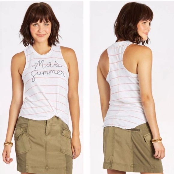Sundry Tops - Sundry Ma’s Summer Striped Embroidered Tank Top